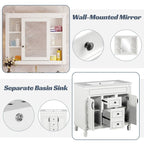 36'' Modern Bathroom Vanity with Top Sink and Mirror Cabinet,2 Doors and 2 Drawers