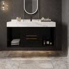 39.4 '' Floating Bathroom Vanity with Ceramic sink,Wall Hung Vanity 2 Soft Close Drawer and white slate top - 39'4 x 18'9