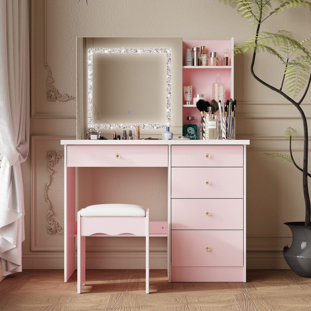39.4'' Wide Makeup Vanity Set with Stool and Mirror