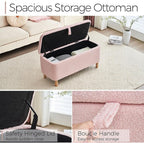 39.5 Off White Boucle Storage Ottoman Bench Sherpa Storage Bench Ottoman Foot Rest End of Bed for Living Room Bedroom,Wood Leg