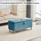 39.5 Off White Boucle Storage Ottoman Bench Sherpa Storage Bench Ottoman Foot Rest End of Bed for Living Room Bedroom,Wood Leg