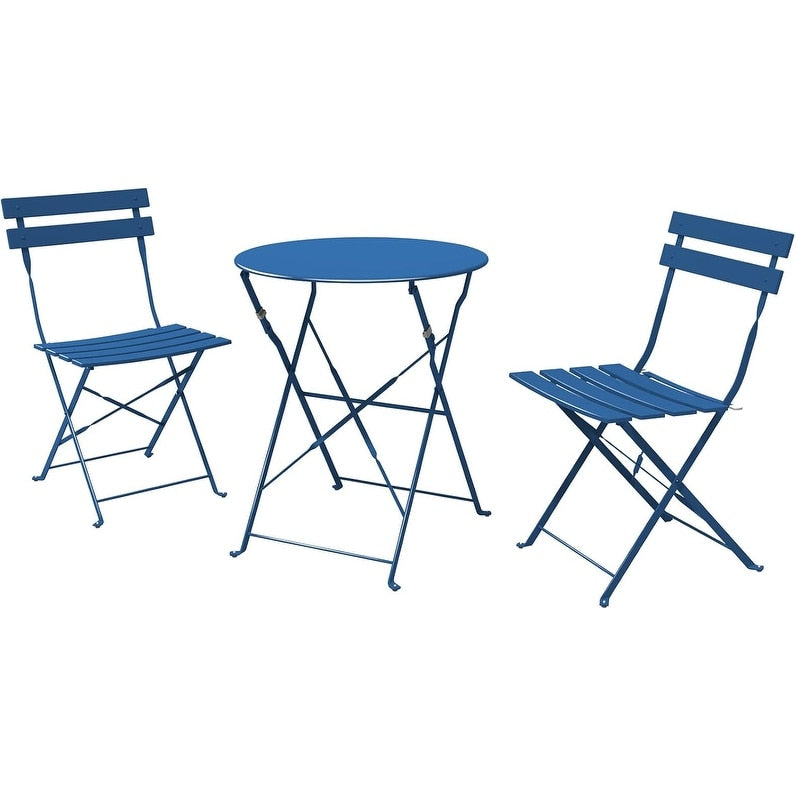 3pc Metal Folding Bistro Set, Weather-Resistant Outdoor/Indoor Conversation Set for Patio, Yard, Garden