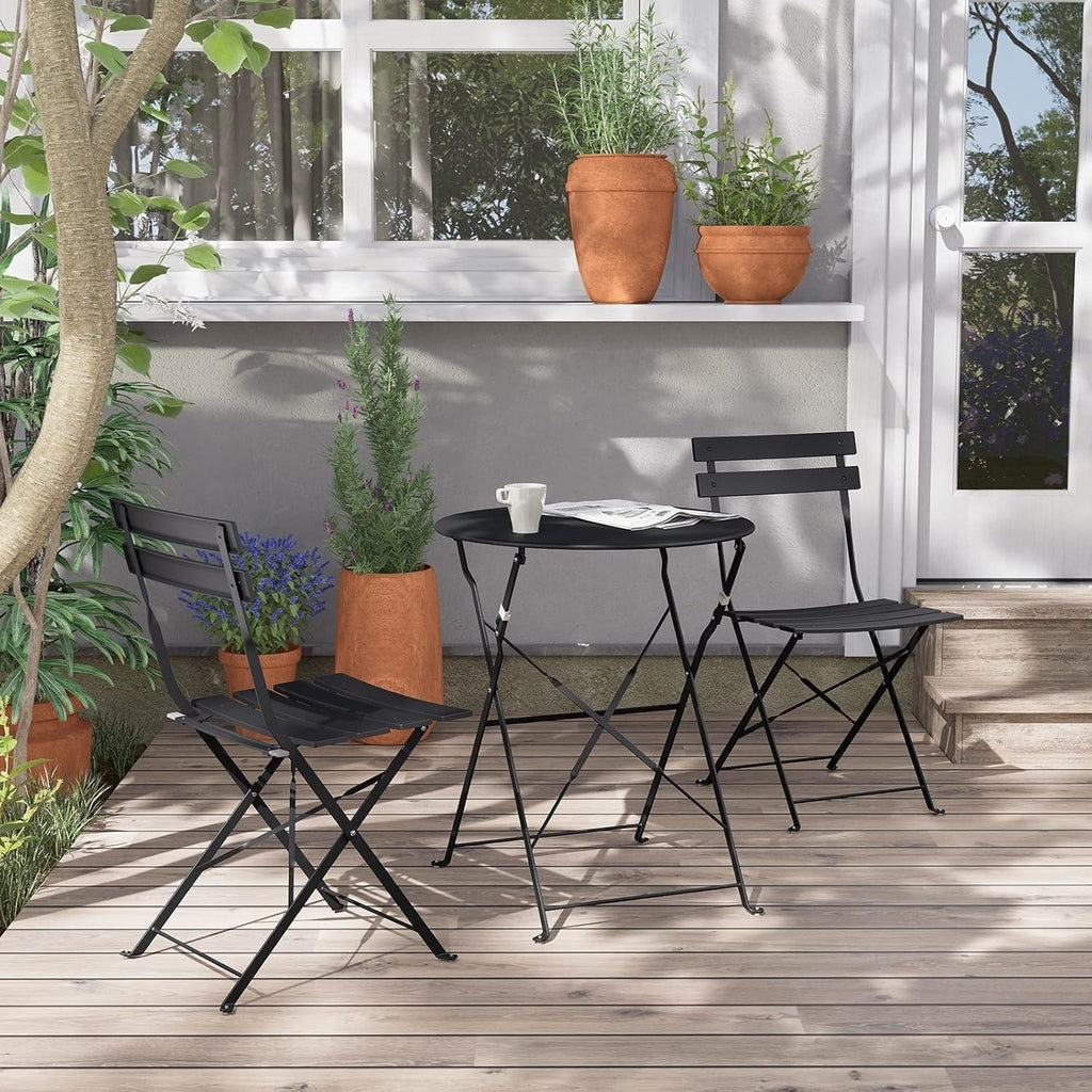 3pc Metal Folding Bistro Set, Weather-Resistant Outdoor/Indoor Conversation Set for Patio, Yard, Garden