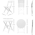 3pc Metal Folding Bistro Set, Weather-Resistant Outdoor/Indoor Conversation Set for Patio, Yard, Garden