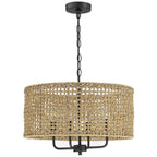 4-Light Bohemian Hand Woven Drum Chandelier - Straw - 20 in. W