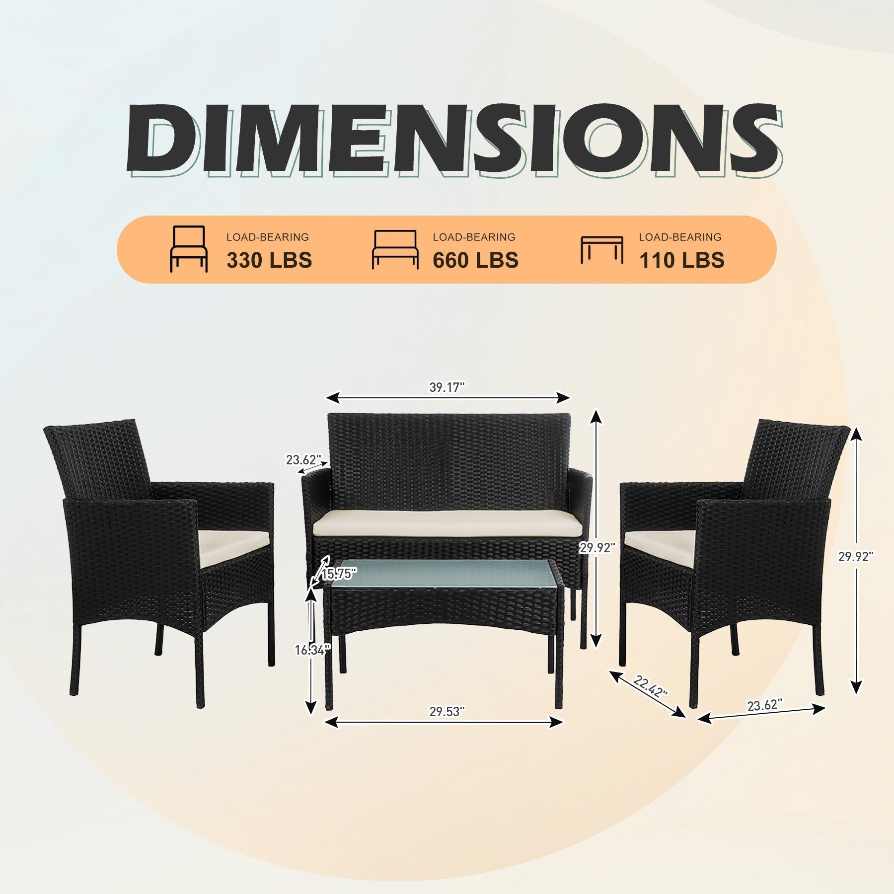 4 Piece Patio Conversation Wicker Furniture Set, Outdoor Rattan Sectional Furniture Set With Cushions