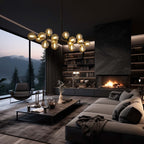 40 in. Linear Mid Century Modern Chandelier 16-Light Gold Brass Sputnik Pendant Light with Frosted Glass Globe for Dining Room