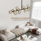 40 in. Linear Mid Century Modern Chandelier 16-Light Gold Brass Sputnik Pendant Light with Frosted Glass Globe for Dining Room