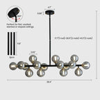 40 in. Linear Mid Century Modern Chandelier 16-Light Gold Brass Sputnik Pendant Light with Frosted Glass Globe for Dining Room