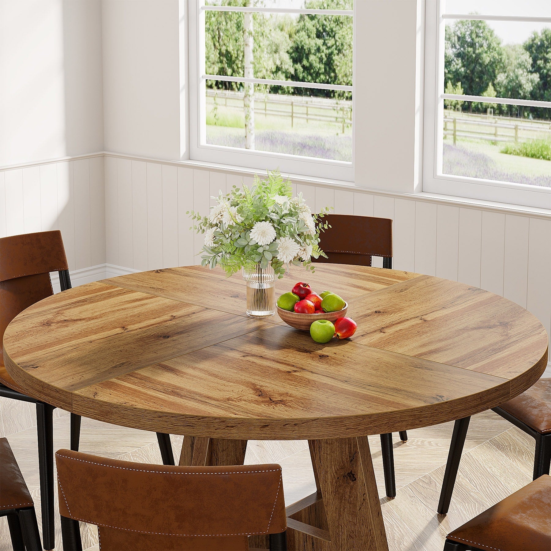 47 Round Dining Table for 4, Farmhouse Kitchen Table Small Dinner Table Wood Kitchen Table for Dining Room Living Room