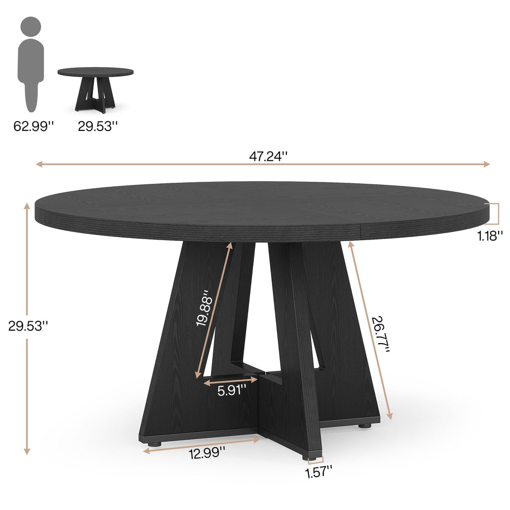 47 Round Dining Table for 4, Farmhouse Kitchen Table Small Dinner Table Wood Kitchen Table for Dining Room Living Room