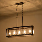 5-Light Mid-Century Modern Industrial Linear Kitchen Island Pendant Vintage Rectangle Glass Chandelier