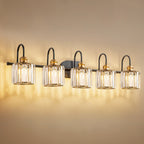 5-Light Glam Linear Dimmable Crystal Bathroom Vanity Lights with Cylinder Crystal Shade