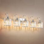 5-Light Glam Linear Dimmable Crystal Bathroom Vanity Lights with Cylinder Crystal Shade
