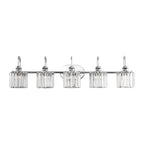 5-Light Glam Linear Dimmable Crystal Bathroom Vanity Lights with Cylinder Crystal Shade