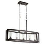 5-Light Mid-Century Modern Industrial Linear Kitchen Island Pendant Vintage Rectangle Glass Chandelier