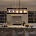 5-Light Mid-Century Modern Industrial Linear Kitchen Island Pendant Vintage Rectangle Glass Chandelier