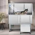 50'' W Stainless Steel Adjustable Pet Grooming Tub with Ramp - Silver