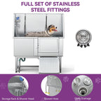 50'' W Stainless Steel Adjustable Pet Grooming Tub with Steps Ramp