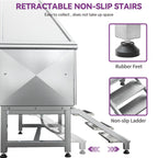 50'' W Stainless Steel Adjustable Pet Grooming Tub with Steps Ramp