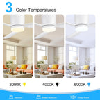 52 Inch Black/White Flush Mount LED Ceiling Fan with Lights Remote(3-Blade)