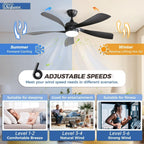52 Inch Ceiling Fan with Remote & Lights Quiet DC Motor 5 Blade High CFM Modern Fan
