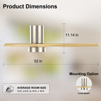 52 Inch Farmhouse Style Flush Mount Ceiling Fan with Light and Remote Control, Reversible DC Motor