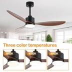 52 Inch LED Ceiling Fan with Lights Remote(3-Blade)