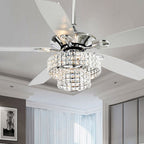 52-inch Chrome Wooden 5-blade Modern Crystal Ceiling Fan with Remote