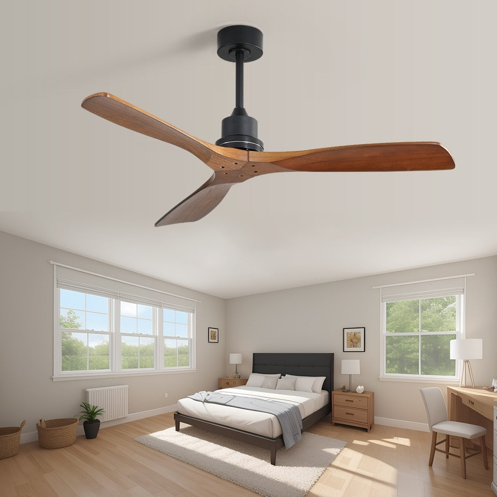 52 inch Modern Solid Wood / ABS Ceiling Fan With Remote Control(No Light),6 WInd Speed,Reversible Airflow