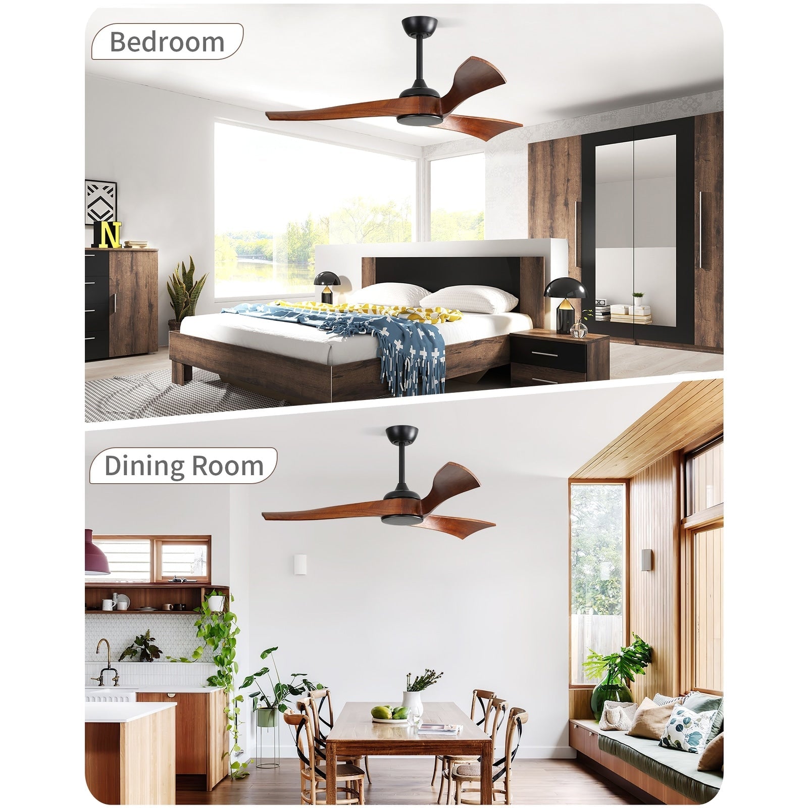 52 inch Modern Solid Wood / ABS Ceiling Fan With Remote Control(No Light),6 WInd Speed,Reversible Airflow