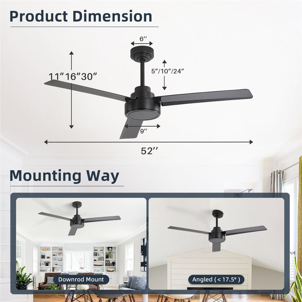 52 inch Modern Solid Wood / ABS Ceiling Fan With Remote Control(No Light),6 WInd Speed,Reversible Airflow