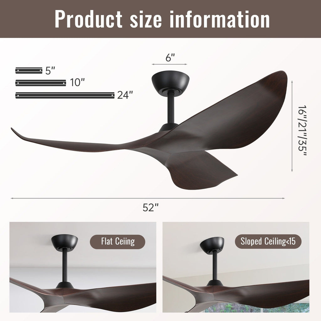 52 inch Modern Solid Wood / ABS Ceiling Fan With Remote Control(No Light),6 WInd Speed,Reversible Airflow