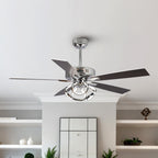 52 Modern Chrome/ Black Indoor Dimmable LED Ceiling Fan with Light and Remote