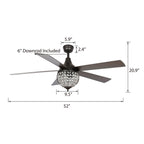 52 Industrial Black Wood 5-blade Crystal Ceiling Fan with Remote