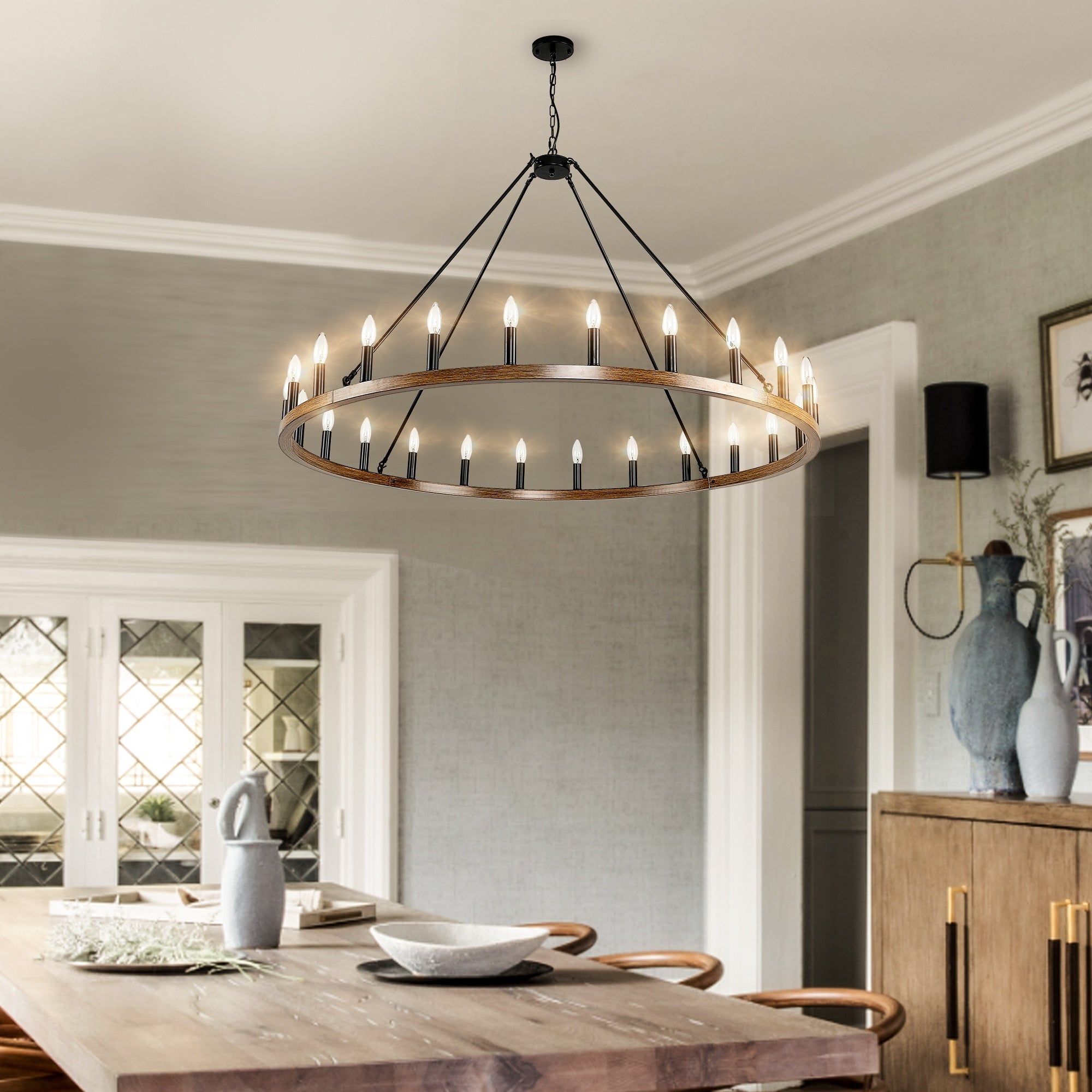 54-inch Round Wagon Wheel 24-light Chandelier