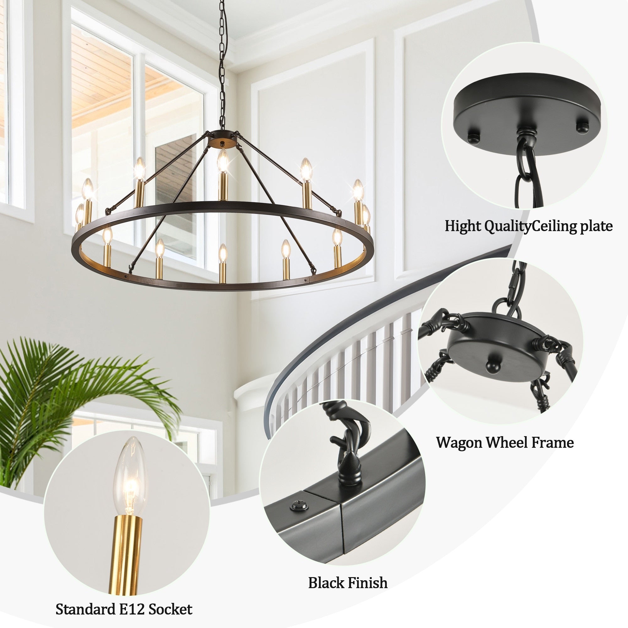 54-inch Round Wagon Wheel 24-light Chandelier