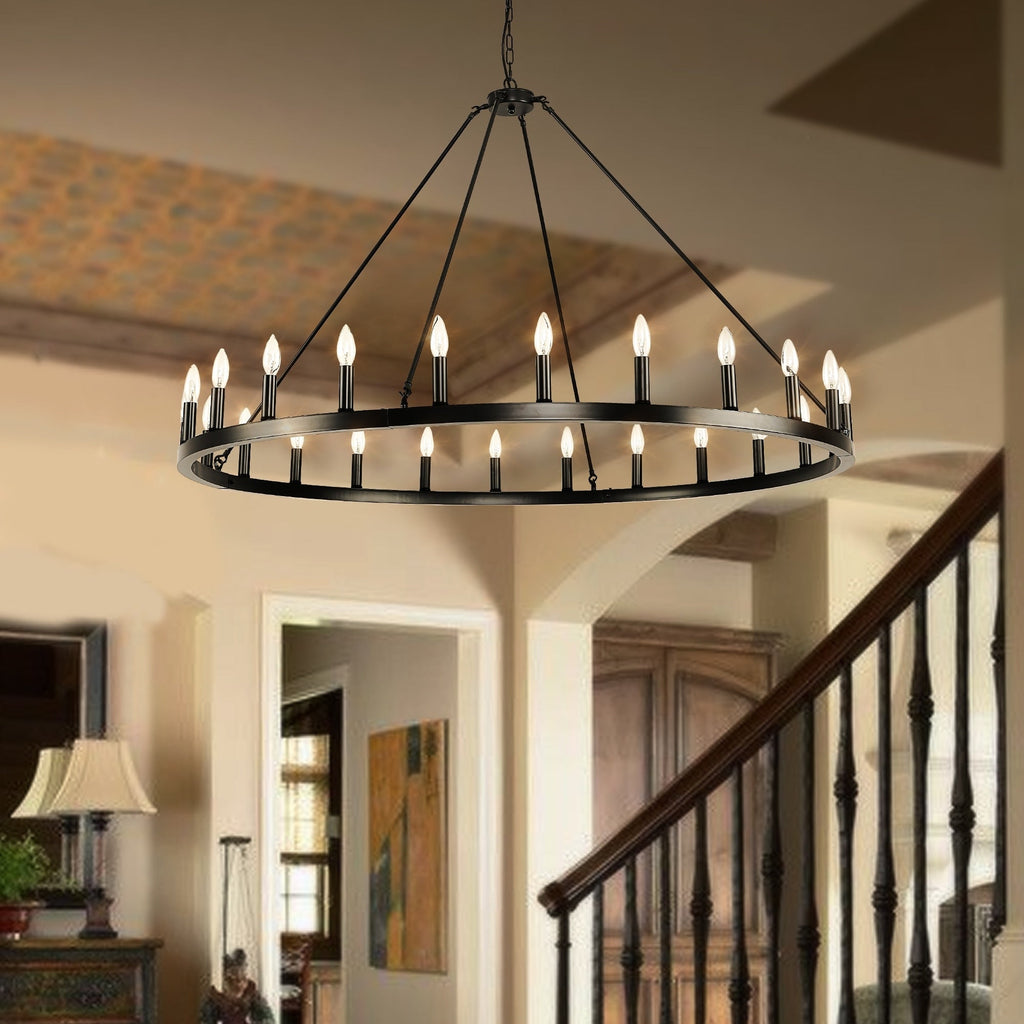 54-inch Round Wagon Wheel 24-light Chandelier