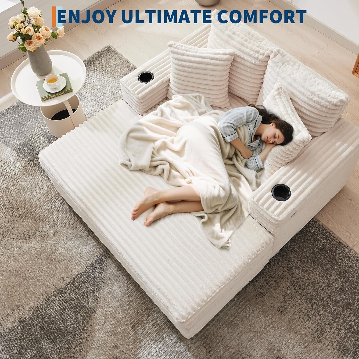 54'' Upholstered Sofa Bed with Pillows and Arms Indoor Oversized Coffee Chair Comfortable Corduroy Sleeper Sofa