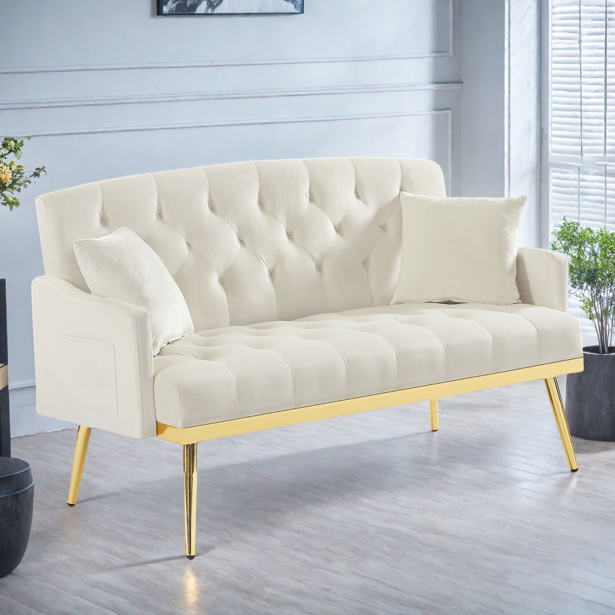 55.5 Velvet 2-Seater Sofa with 2 Pillows, Contemporary Design, and Easy Assembly