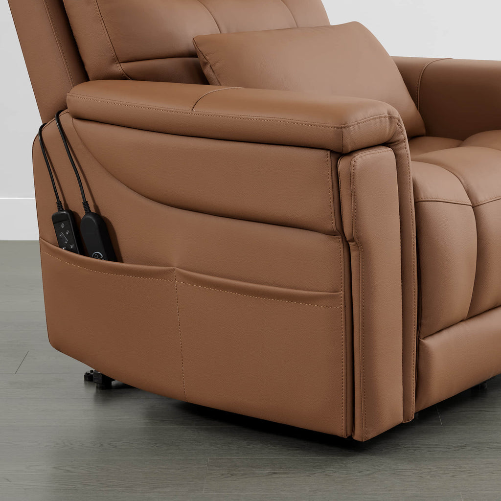 Addy Genuine Leather Lift Assist Power Recliner With Heat Massage