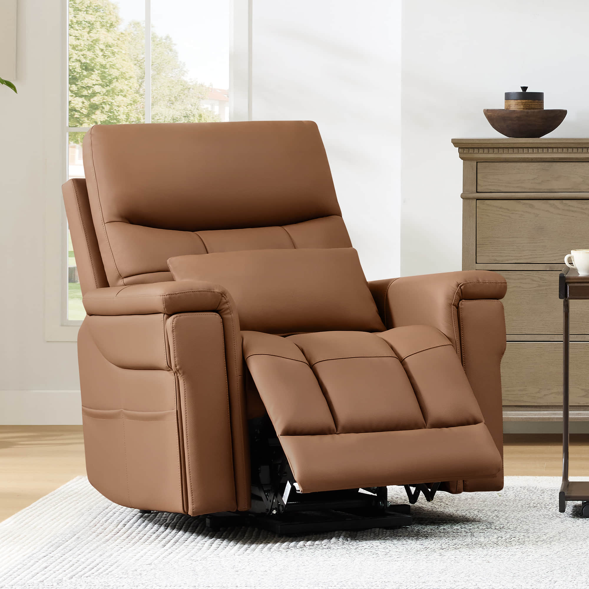 Addy Genuine Leather Lift Assist Power Recliner With Heat Massage
