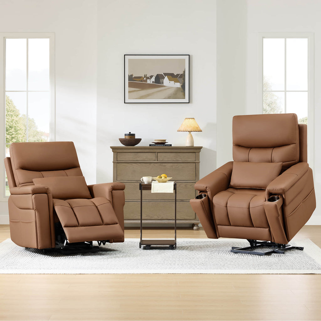 Addy Genuine Leather Lift Assist Power Recliner With Heat Massage