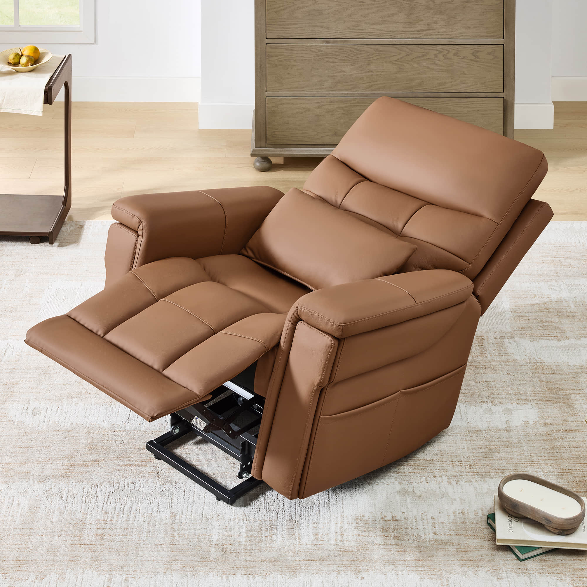 Addy Genuine Leather Lift Assist Power Recliner With Heat Massage