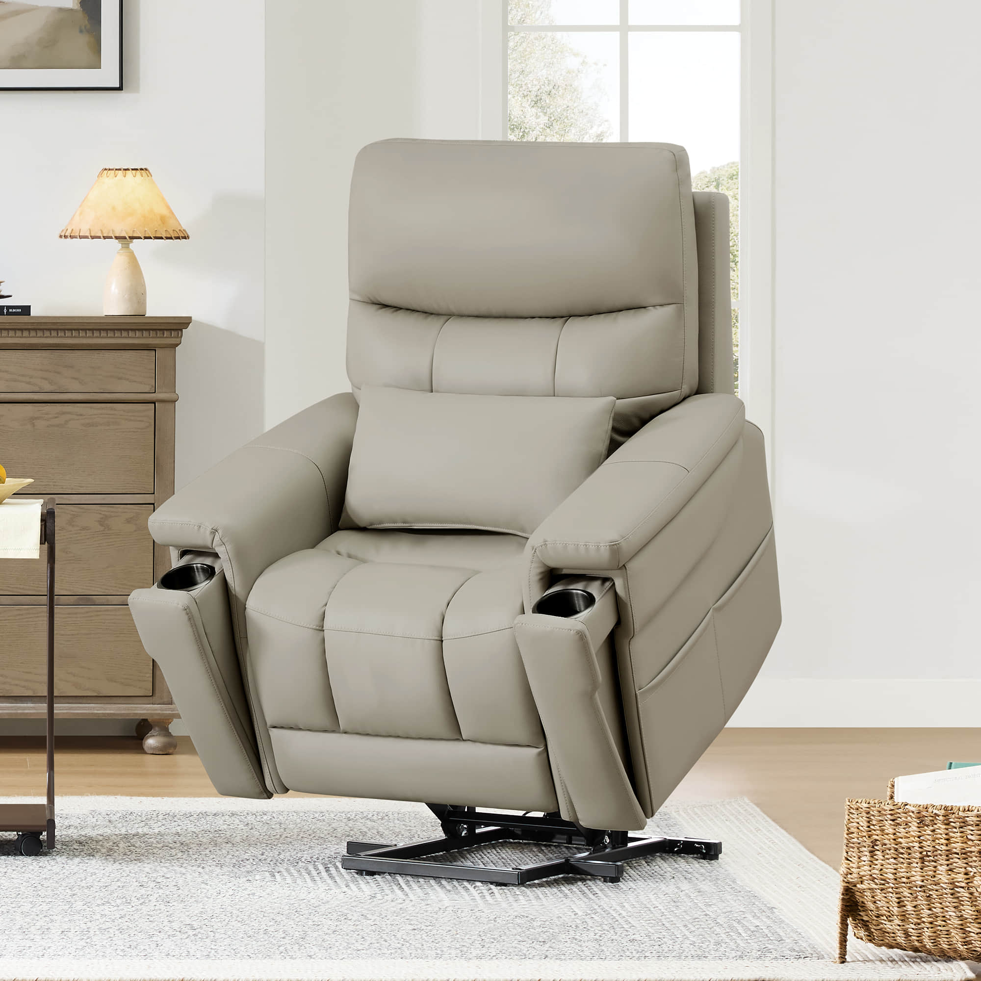 Addy Genuine Leather Lift Assist Power Recliner With Heat Massage