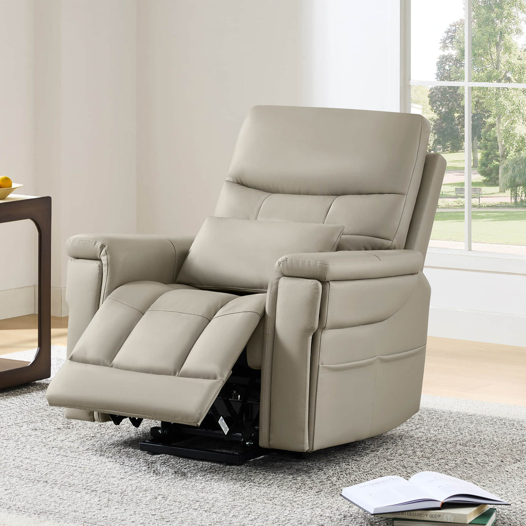 Addy Genuine Leather Lift Assist Power Recliner With Heat Massage