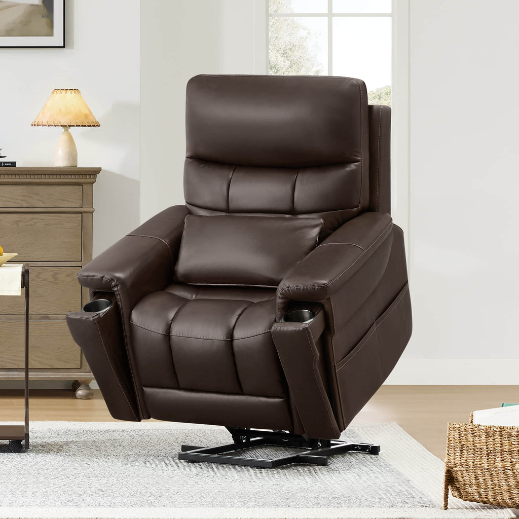 Addy Genuine Leather Lift Assist Power Recliner With Heat Massage