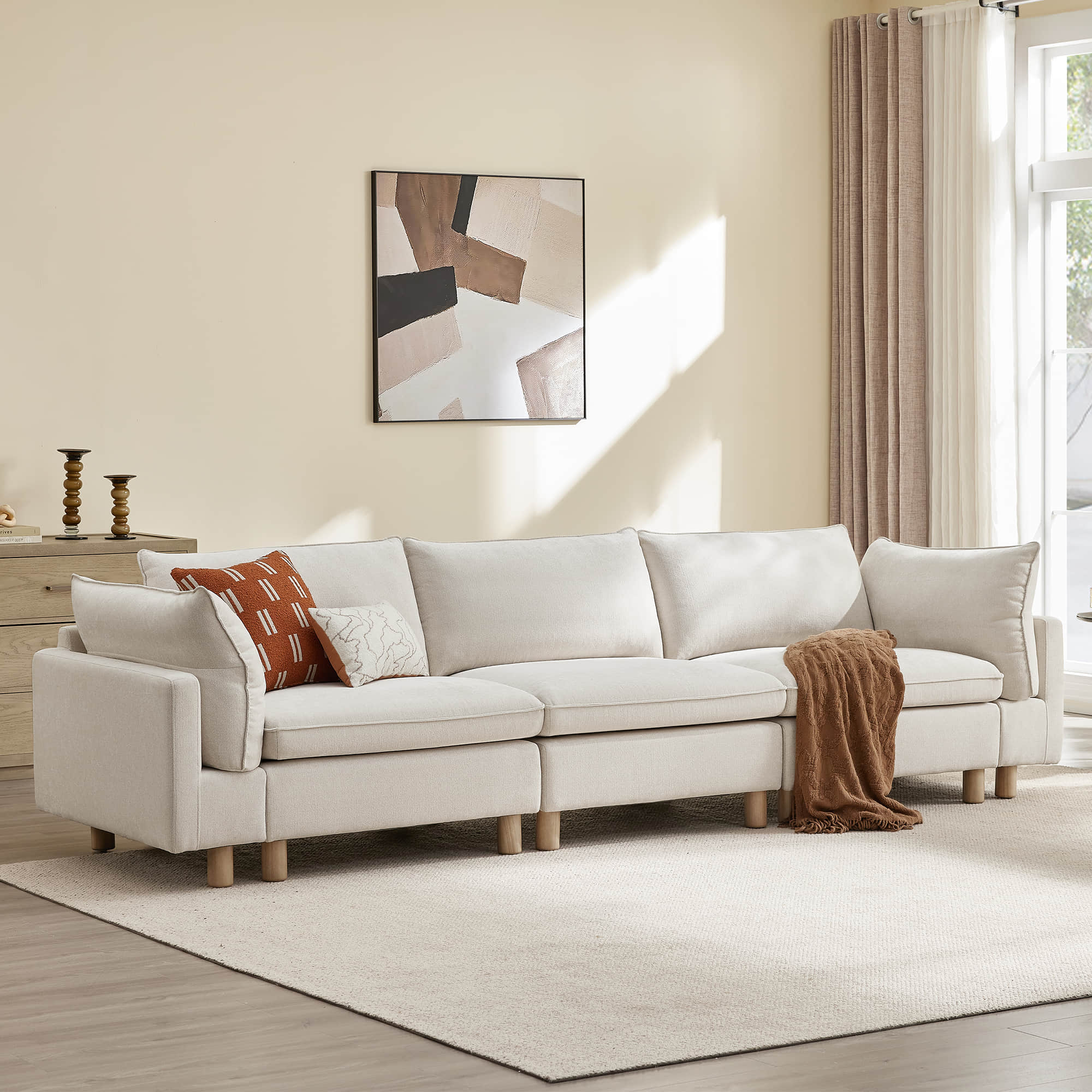 Brendon Modular 3-Seat Sofa with Wood Leg