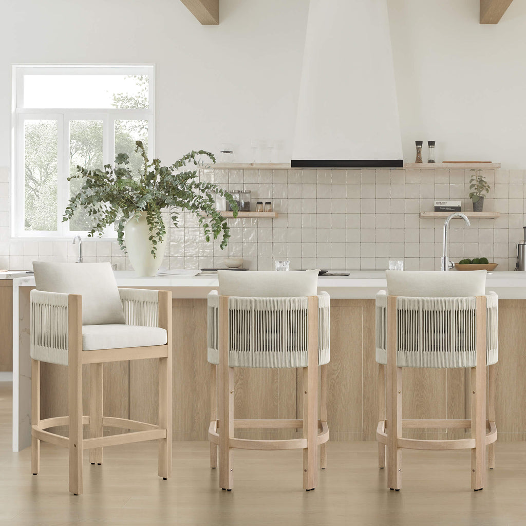 Clover Boho Acacia Wood Rope Indoor & Outdoor Counter Stool