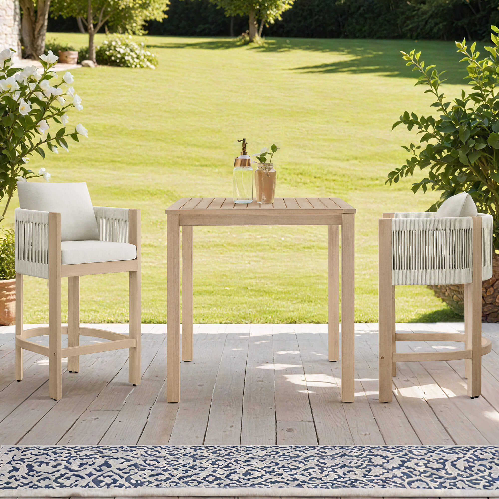 Clover Boho Acacia Wood Rope Indoor & Outdoor Counter Stool